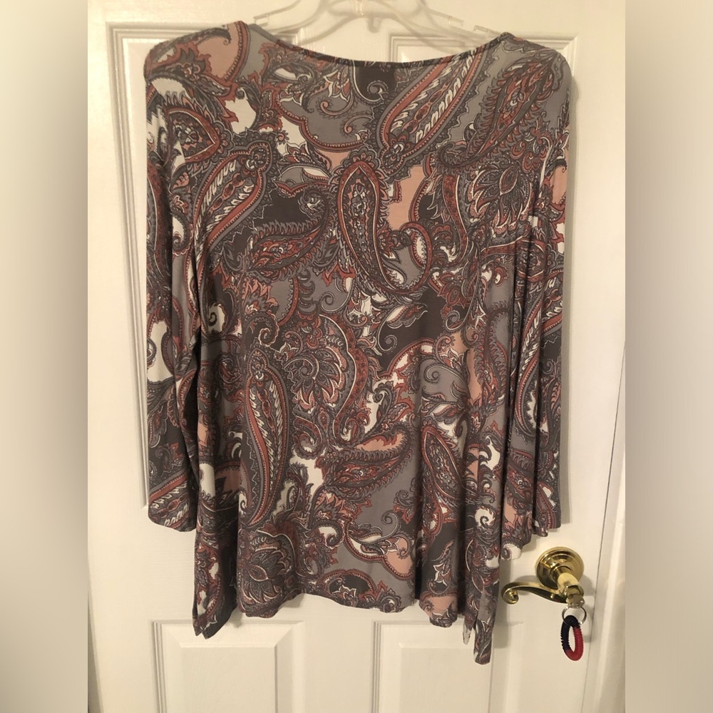 Ruby Rd. Paisley Print Top - Gray and Red - Picture 2 of 4